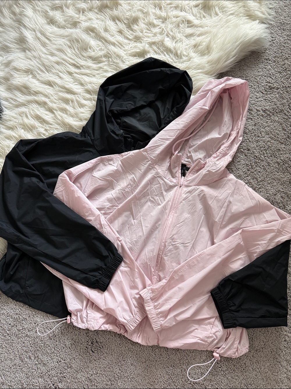 All in Motion Cropped Lightweight Hooded Windbreaker Jacket - Pink and Black Set